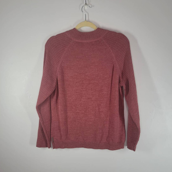 Woolrich Women's Dahlia Wool Blend Split Neck Ribbed Knit Sweater Red Size Large - Picture 2 of 5